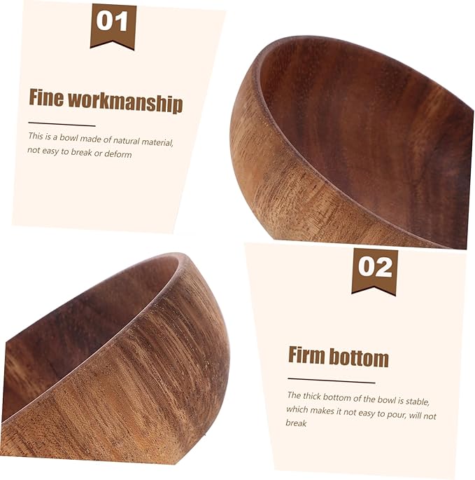 2Pcs Acacia Small Serving Bowl Set Flat Bottom Bowls for Salad and Dessert Smooth Finish for Entertaining and Everyday Use