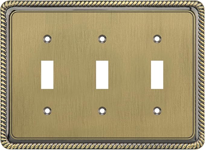 Henne Bery Rope Edge Decorative Wall Plate Switch Plate Outlet Cover (Triple Toggle, Antique Brass)