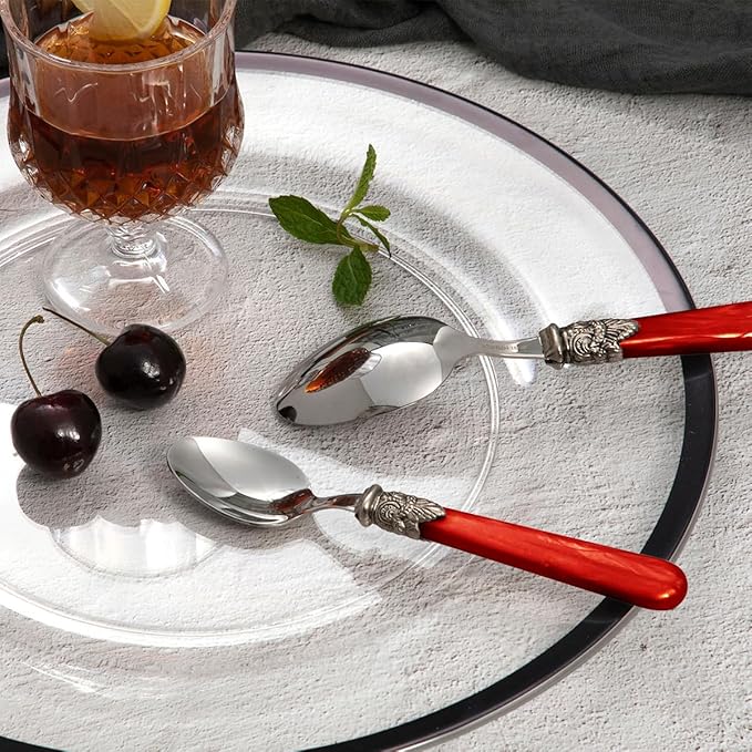 20 pieces 18/10 Stainless Steel Silverware Sets With Red Handle,Vintage Cutlery Sets,Sliverware set Service for 4,Dishware Safe (20, Red)