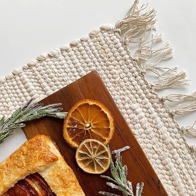 PILLOWPIA Handcrafted Chindi Rag Rug Hot Pad – 100% Cotton, Handwoven, Colorful & Eco-Friendly | Boho Kitchen Accessory for Table, Counter, or Serving Use - Heavy Cream