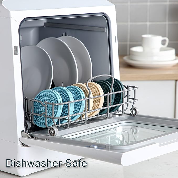 Colinda Silicone Drink Coasters with Holder, Set of 6, Outdoor Cup Mat for Hot or Cold Drinks, Thickened, Non-Slip,Non-Stick, Cool Grey