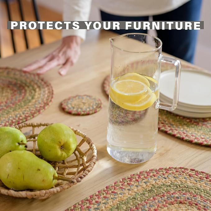 Homespice Azalea Jute Braided Placemats, Warm Country Primitive Decor, Set of 4, Multicolor 13x19 Oval Table Mats - Vibrant Colors, Durable, Easy to Clean and Protects Furniture