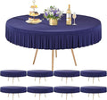 8 Pack Navy Blue Spandex Round Tablecloths for 60 Inch Tables, Stretchy Fitted 5FT Cloths, Wrinkle-Free Cover With Skirt for Wedding, Party, Dining, Banquet