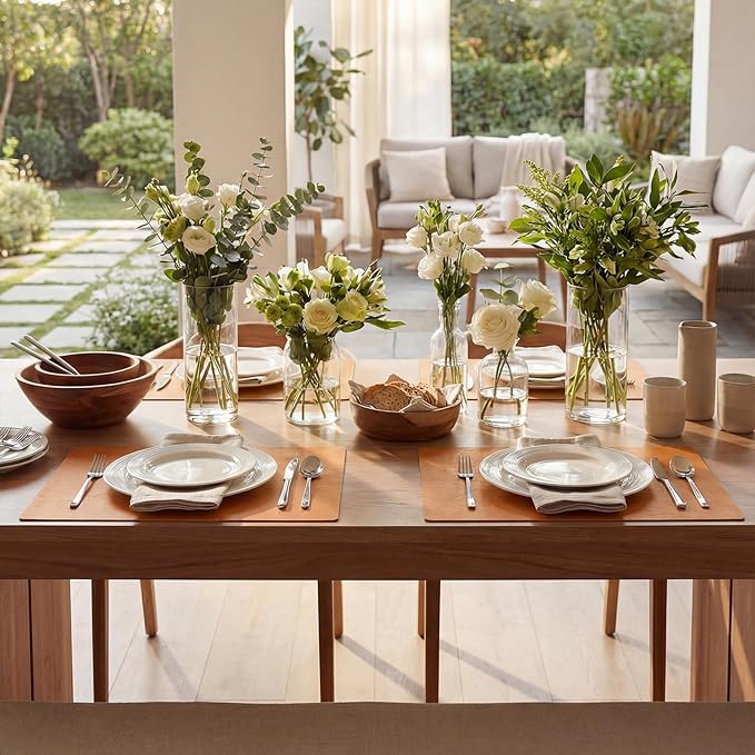 Artoid Mode Rust Faux Leather Placemats Set of 4, 12x18 Inch Waterproof Wipeable Heat Resistant Vinyl Place Mats, Reversible Table Mats for Fall Kitchen Dining Decor