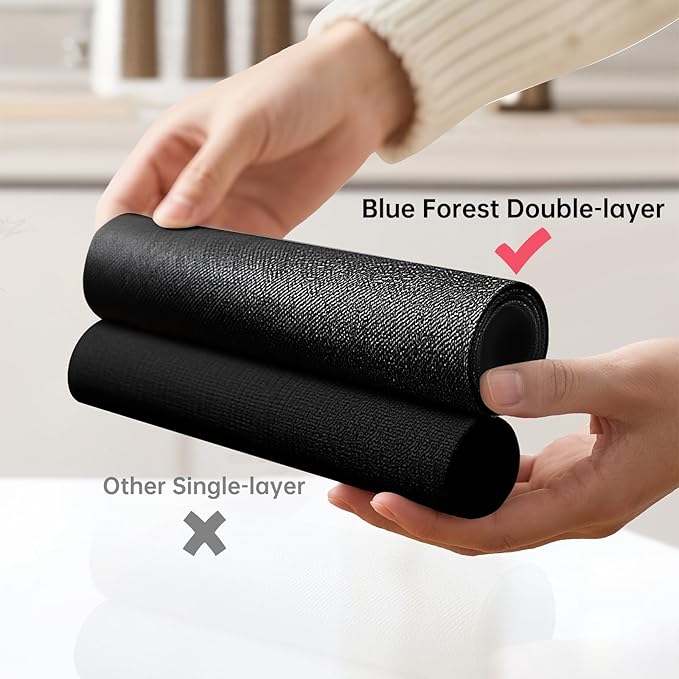 Blue Forest Placemats Set of 6, Dual-Layered Thickened Faux Linen Table Mats Heat Resistant Machine Washable Wrinkle Free Place Mats for Kitchen Dining Outdoor/Indoor (Black)