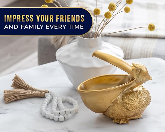 Comfify Pelican Decorative Bowl – Cast Resin Sculpture with Open Dish Design for Snacks, Candies, Keys, or Jewelry – 20 oz Holder with Elegant Golden Finish – Ornamental Accent Piece