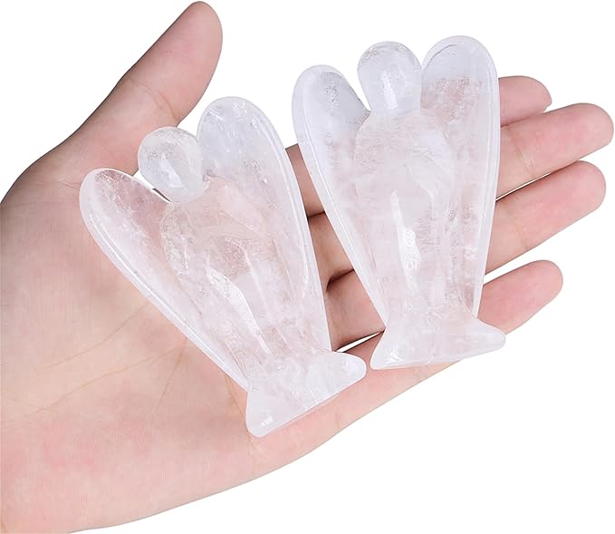 YATOJUZI 3" Clear Quartz Angel Decor Big Hand-Carved Angels Guardian Sculpture Statue Figurines Natural Crystal Stones and Healing Crystals White Home Room Office Desk Decoration Gifts for Women Men
