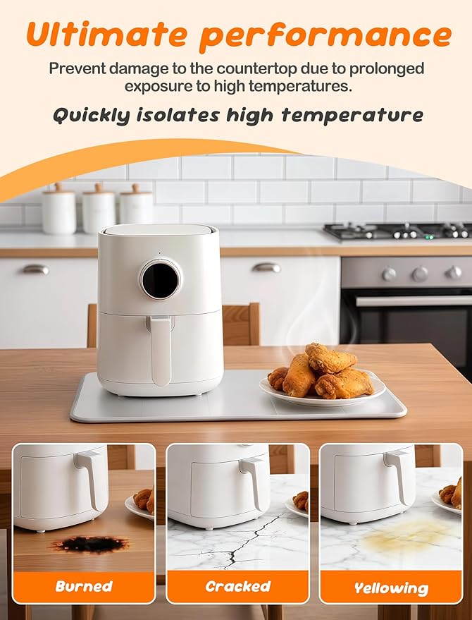 Heat Resistant Mat for Countertop 15.7x23.6 inch –Kitchen Counter Protector Reflects Up to 95% Heat, For Food Warming Mats, Air Fryer, Coffee Maker, Toaster Oven, Waterproof & Oil-Resistant