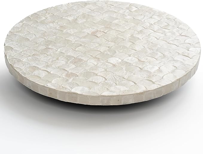 12 Inch Capiz Lazy Susan, Decorative Lazy Susan Turntable Centerpiece for Dining Table, Kitchen Counter, Round Mother of Pearl Capiz Shell Spinning Tray for Countertop & Tabletop (White)