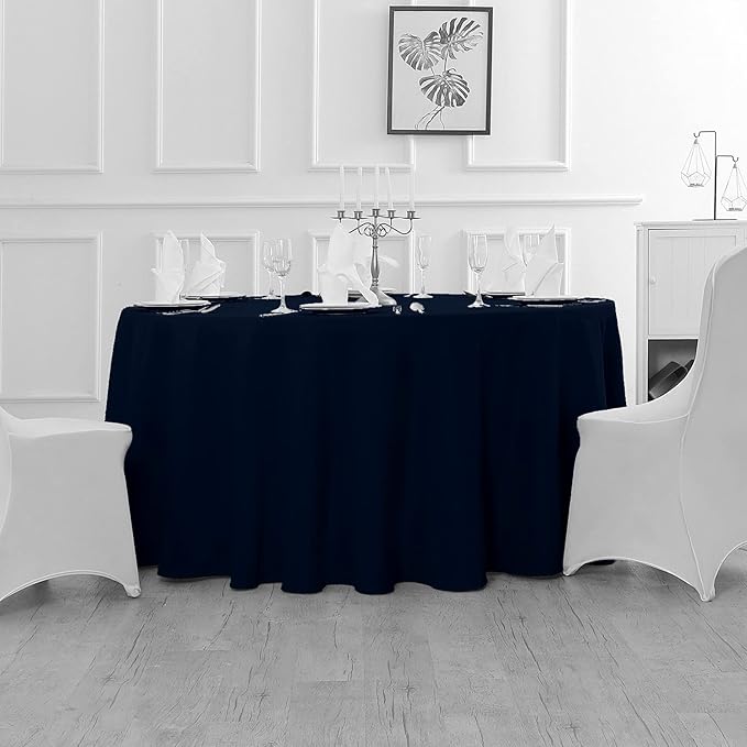 Fokitut 6 Pack Round Tablecloth, 132 Inch, Stain Resistant and Wrinkle Polyester Table Cloth, Fabric Table Cover for Kitchen Dining, Wedding, Party, Holiday Dinner-Navy