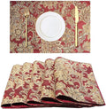 Luxury Retro placemats for Dinner Table Set of 6,Machine Washable Fabric Placemats Non-Slip Heat Resistant Indoor Dining Table mats placemats (Red, Set of 6)