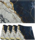 Marble Linen Placemats Set of 4, Modern Abstract Foil Texture White Navy Blue Gold Marble Washable Place Mats, Non Slip Placemat for Home Party Dining Tables Wedding Kitchen Banquets Decor 12x17 Inch