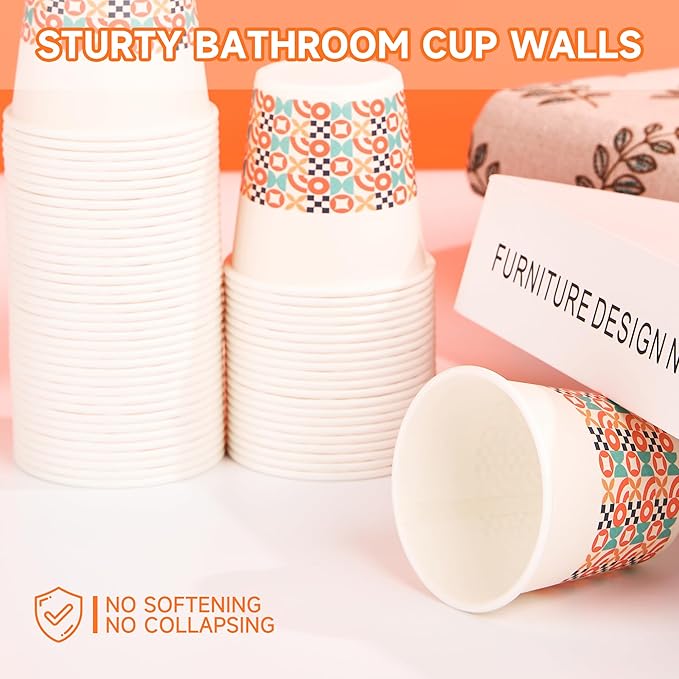 300 Pack 3 oz Bathroom Cups, Disposable Paper Cups with Rolled Rim, Small Paper Mouthwash Cup for Guest Bathrooms, Vanity & Office Use, Puzzle