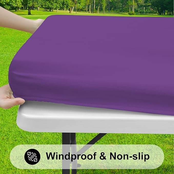 Smiry Rectangle Tablecloth, Elastic Fitted Flannel Backed Vinyl Tablecloths for 8ft Folding Tables, Waterproof Wipeable Table Covers for Indoor, Outdoor, Picnic and Camping (Purple, 30"x96")