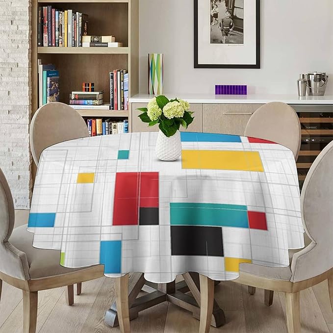Mid Century Round Tablecloth, Abstract Geometric Mid Century Retro 50S 60S Tablecloth for Home Party Dining Room Kitchen Decor 36Inch(90cm)