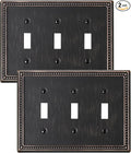 2-Pack Triple Toggle Light Switch Cover Plate, Pearls Decorative Switch Plate Covers, Aged Bronze 3 Gang Metal Wall Plate, Corrosion Resistant