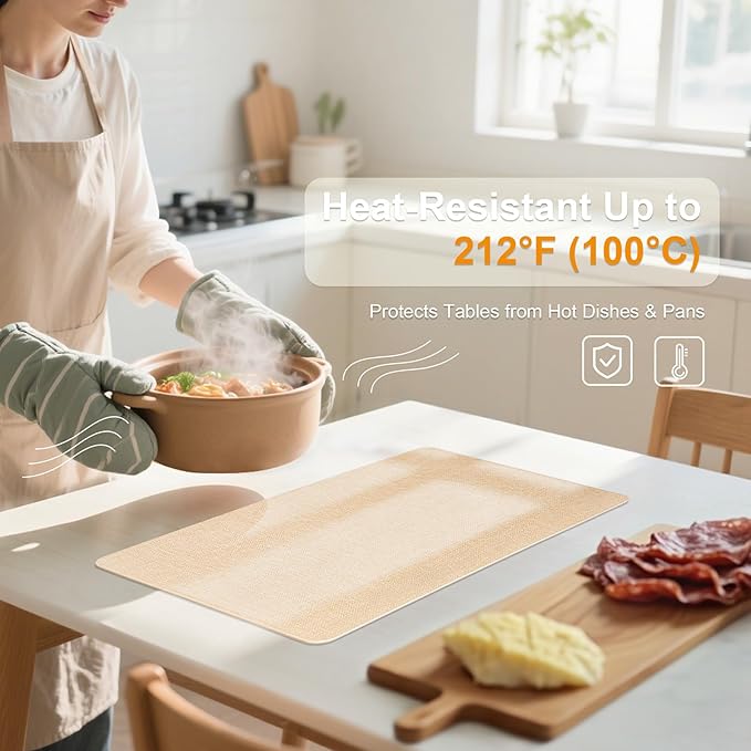 Heat Resistant Placemats Set of 4, 17x12in Waterproof Wipeable Faux Leather Non Slip Table Mats, Easy to Clean, Stain Resistant, for Kitchen Dining Room-– Warm Tan