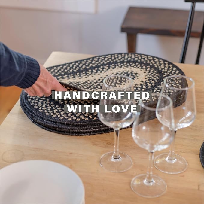 Homespice Manchester Dining Placemats, Country Primitive Decor, Set of 6, Black and Tan - 13x19 Rectangle Table Mats - Vibrant Colors, Durable, Easy to Clean and Protects Furniture