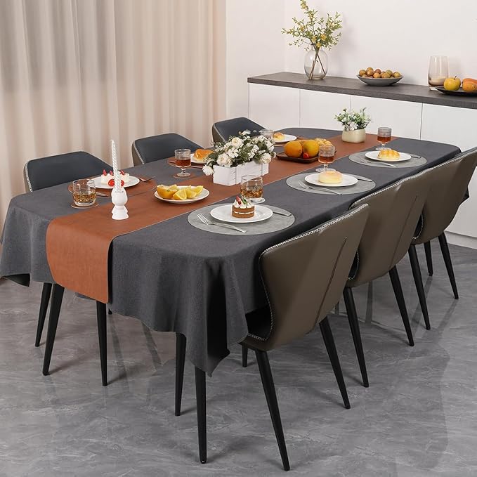Myir JUN Reversible Vinyl Round Placemats Set of 8, Faux Leather Place Mats Dual Sided Waterproof Wipeable, Heat-Resistant Table Mats for Kitchen Dining Indoor Outdoor (14", Light Gray Reddish Brown)