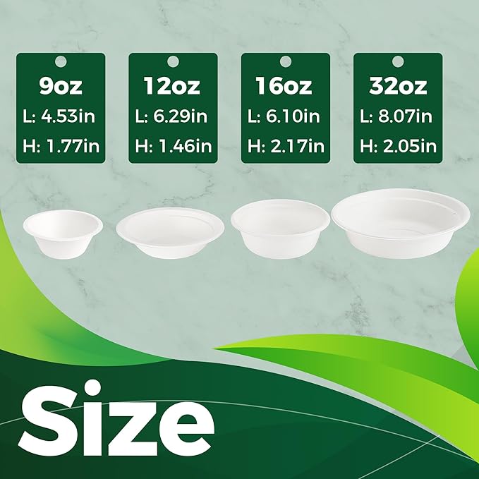 12oz Small Paper Bowls[150-Pack], Heavy Duty Bowls Perfect for Ice Cream, Milk Cereals, Snack, 100% Disposable Compostable and Eco-Friendly Made from Bagasse