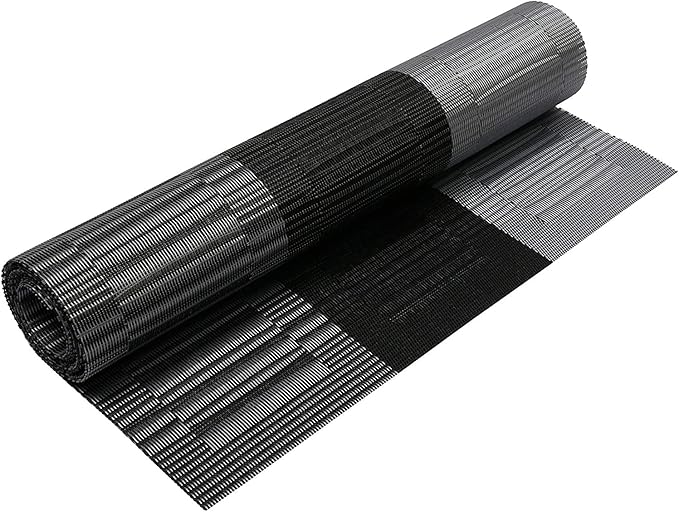 SHACOS Woven Vinyl Table Runners PVC Table Runners 12 x 36 inch Wipe Clean Reversible Plastic Weave Tabletop Counter Decor Mats Indoor Outdoor, Ombre Black and Gray