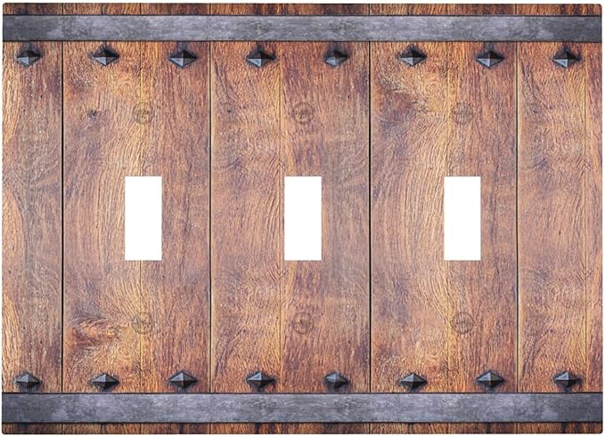 Light Switch Cover Rustic Farmhouse Barn Door Vintage Wood 3 Gang Wall Plate Triple Light Switch Plate Toggle Decorative Outlet Covers Electrical Switchplate for Bathroom Cabin Decor