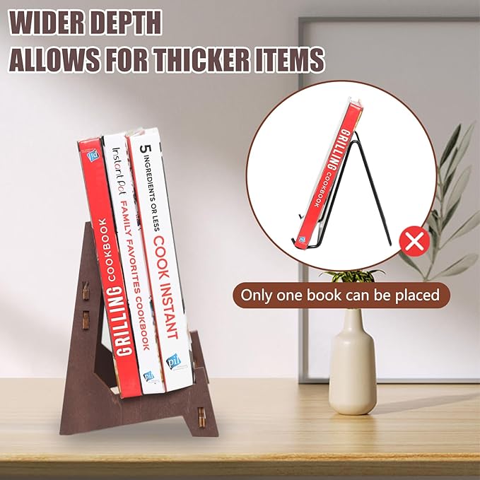 8 Inch Wooden Plate Holder Display Stands - Frame Holder for Book, Picture, Plaque, Decorative Plate, Photo and Platter, Tabletop Art (2 Pack)