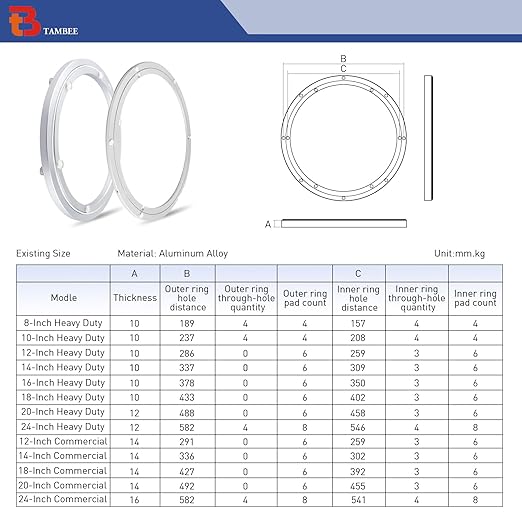 TamBee 18 Inch Lazy Susan Hardware Kit - Heavy Duty Aluminum Turntable Bearing with Metal Rotating Ring Mechanism Lazy Susan Parts for Puzzle Boards, DIY Projects (Base Only)