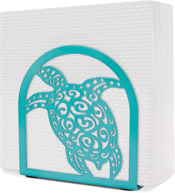 Coastal Sea Turtle Napkin Holder for Table - Teal Kithen Decor and Accessories, Ocean Decor for Bedroom Bathroom, Houserwarming Gifts for Women Turtle Lovers, Hollowed-out Craft Pattern, Metal