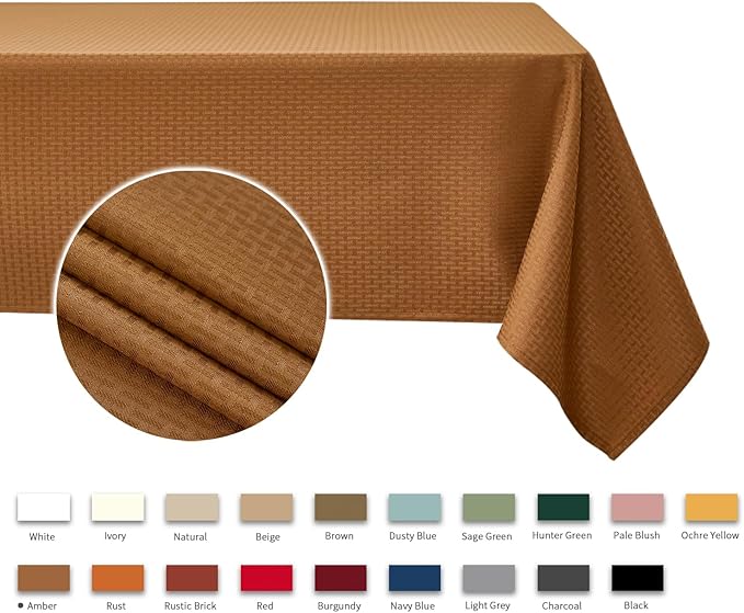 maxmill Fall Tablecloth Waterproof Spillproof Wrinkle Resistant Soft Weaved Texture Design Table Cloth for Harvest Thanksgiving Dinner Parties Indoor and Outdoor Use, Square 52 x 70 Inch, Amber