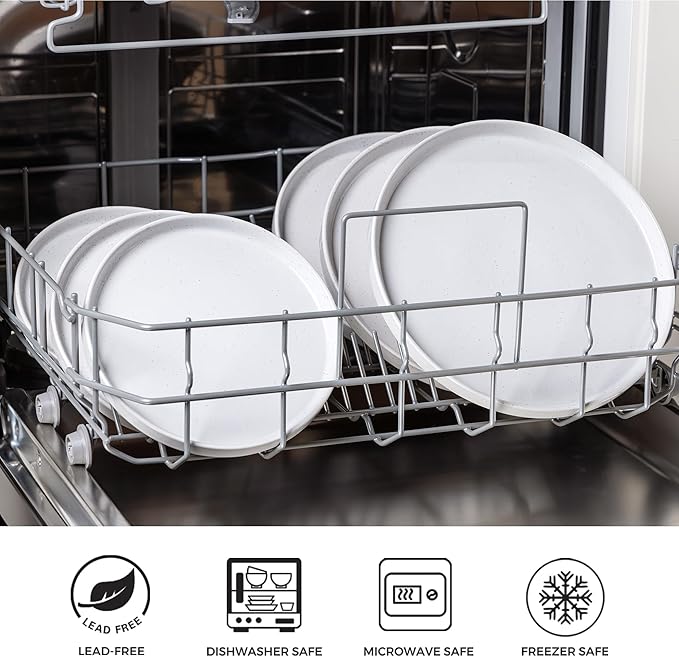 AmorArc Ceramic Dinner Plates Set of 6, 10.25 Inch Stoneware Plates for Kitchen,Modern Flat Dinnerware Dishes Set,Microwave& Dishwasher Safe, Scratch Resistant-White