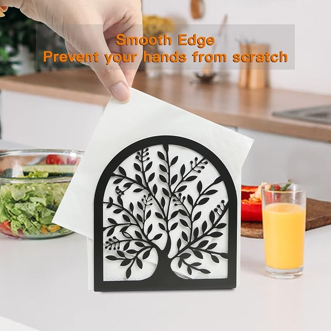 Napkin Holder for Tables, Vintage Metal Freestanding Tissue Dispenser, Black Cast Iron Vertical Tabletop Paper Napkin Holder Stand for Dinner Home Kitchen Restaurant Picnic Party (Tree of Life)
