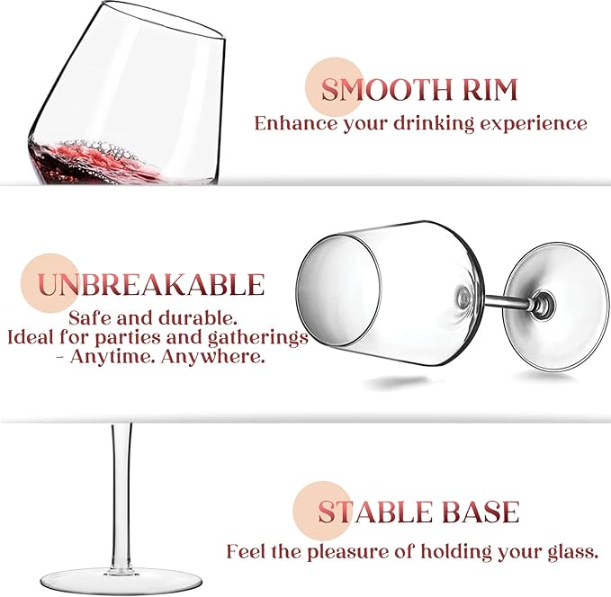 Plastic Wine Glasses Set of 4(15oz) |Unbreakable Wine Glasses with Stem|100% Tritan & BPA Free |Dishwasher Safe| Awesome For Pool, Beach, Travel, Pool, Camping, Beach, Picnic, Everyday Use.