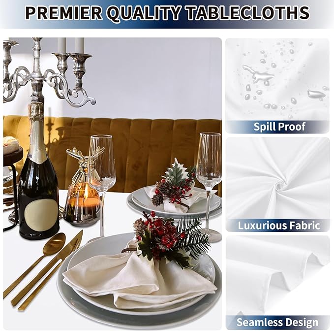 PureFit 10 Pack Rectangle White Table Cloths 90 x 156 Inch for 8Ft Tables, Stain and Wrinkle Resistant Table Linens for Home Use, Wedding, Party, Banquet and Camping