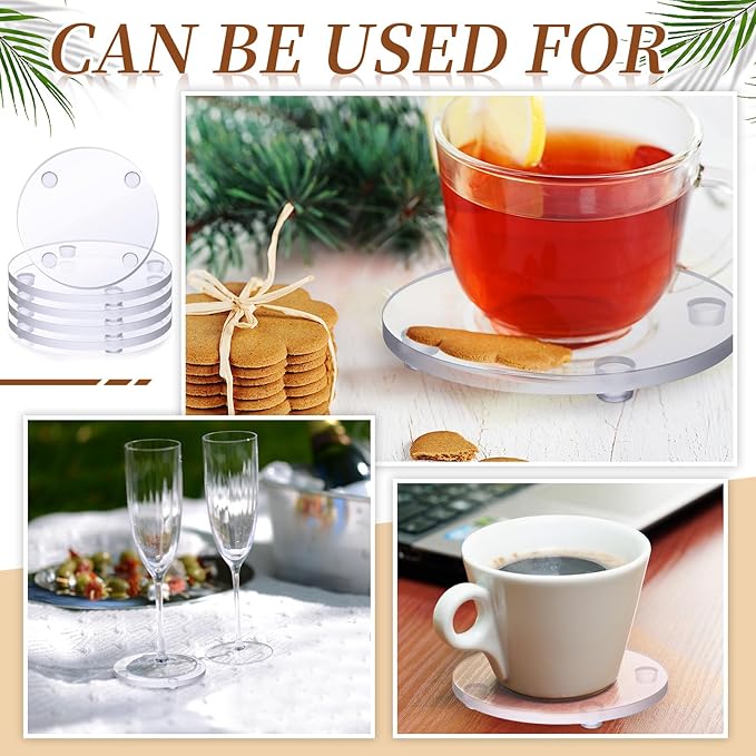 Set of 12 Clear DIY Glass Drink Coaster 3.5 Inch Crystal Coasters Decorative Glass Plates for Wedding Dining Table Picture Frame Painting DIY Crafts Home Decoration and Parties(Round)