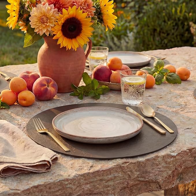 Artoid Mode Coffee Faux Leather Placemats Set of 6, 15 Inch Waterproof Wipeable Heat Resistant Vinyl Place Mats, Reversible Table Mats for Kitchen Dining Decor