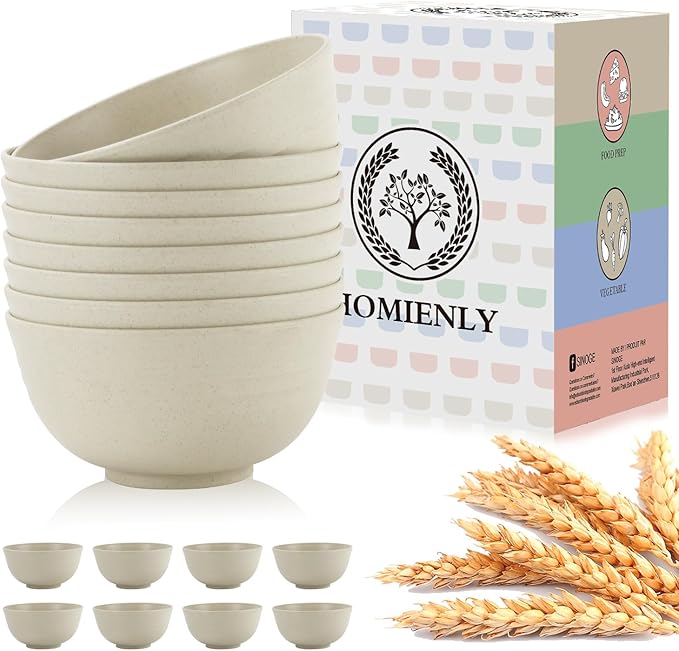 Homienly Unbreakable Cereal Bowls, Unbreakable Plastic Bowls Alternatives Set of 8, Wheat Straw Bowl for Kitchen,Camping, RV, Party, Microwave Safe Bowl Set for Cereal, Soup, Salad (Beige, 26 OZ)