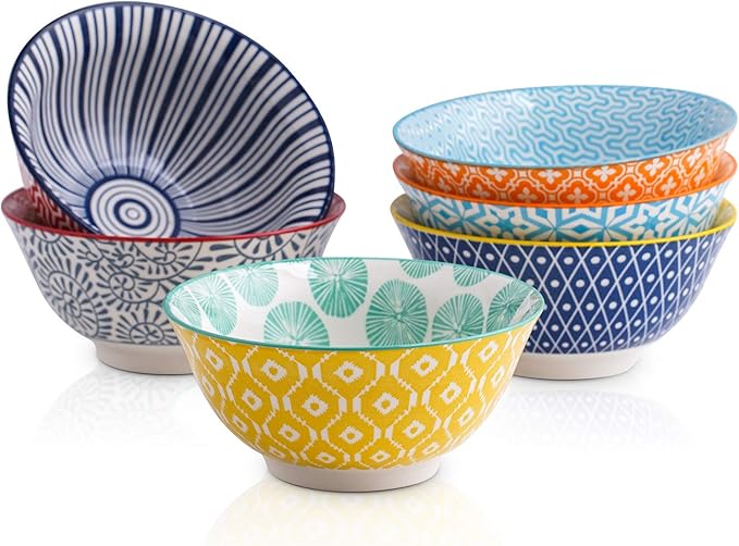 Selamica Porcelain Ice Cream Bowls Set of 6, Small Bowls, Ceramic bowls for Dessert, Ice Cream, Variety of Colors