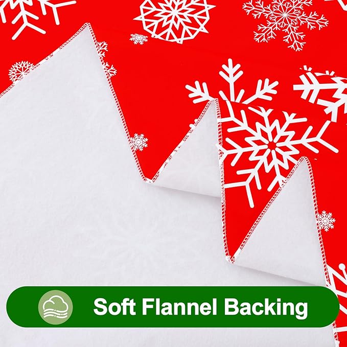 Smiry Christmas Rectangle Table Cloth, Waterproof Vinyl Tablecloth with Flannel Backing, Wipeable Snowflake Plastic Tablecloths for Christmas Table Decorations, (60"x120", Christmas Red)