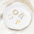 ProCase Ceramic Jewelry Tray, Initial Ring Dish Trinket Plate Engagement Gift, Small Personalized Monogram Ring Bowl for Wedding, White Decorative Jewelry Holder for Women Vanity -Letter P