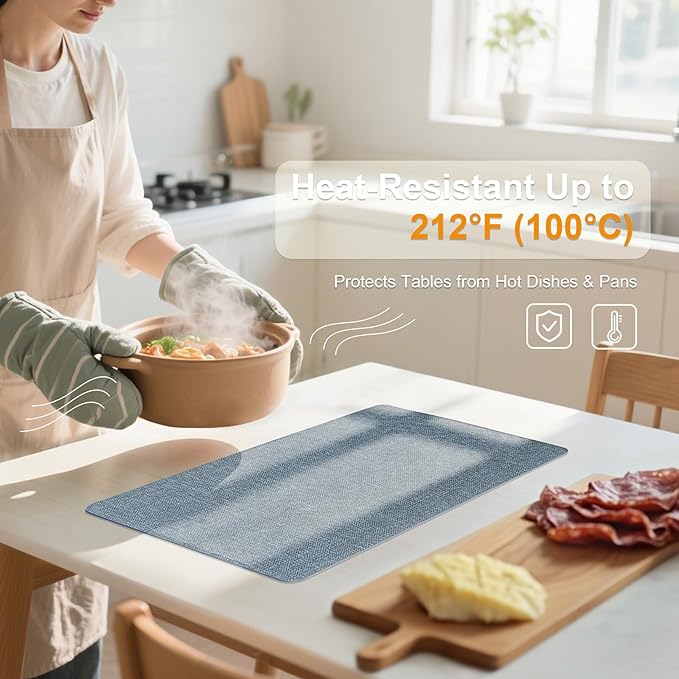 Heat Resistant Placemats Set of 4, 17x12in Waterproof Wipeable Faux Leather Non Slip Table Mats, Easy to Clean, Stain Resistant, for Kitchen Dining Room– Charcoal Blue