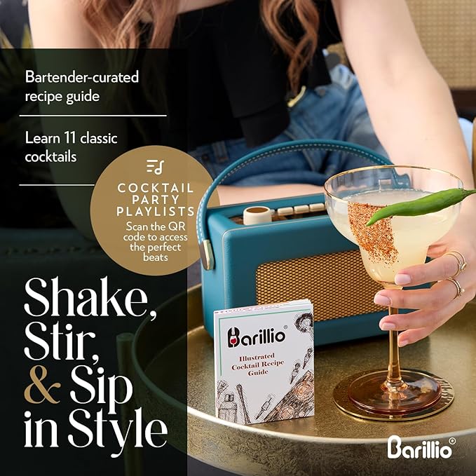 Barillio Gold Bartender Kit – 23-Piece Stainless-Steel Cocktail Shaker Set with Premium Acacia Stand | Martini Barware Mixing Tools for Home Bartending | Gift Set