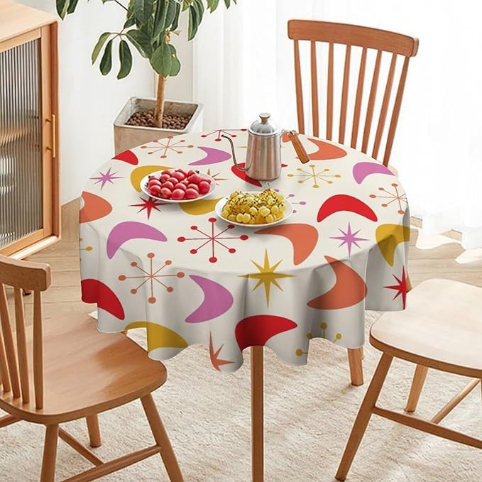 Mid Century Modern Round Tablecloth, Vintage Abstract Colorful Geometrics Modern Art Tablecloth for Home Party Dining Room Kitchen Decor 36Inch(90cm)