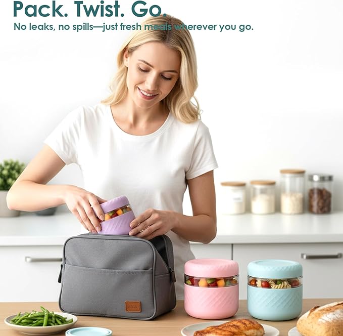 24 oz Glass Lunch Bowl Containers with Lids 2 Pack | Leak & Spill Proof, BPA-Free, Microwave & Dishwasher Safe | Airtight Meal Prep & Food Storage Jar for Lunch, Salad, Soup, Oats, Stew, Yogurt