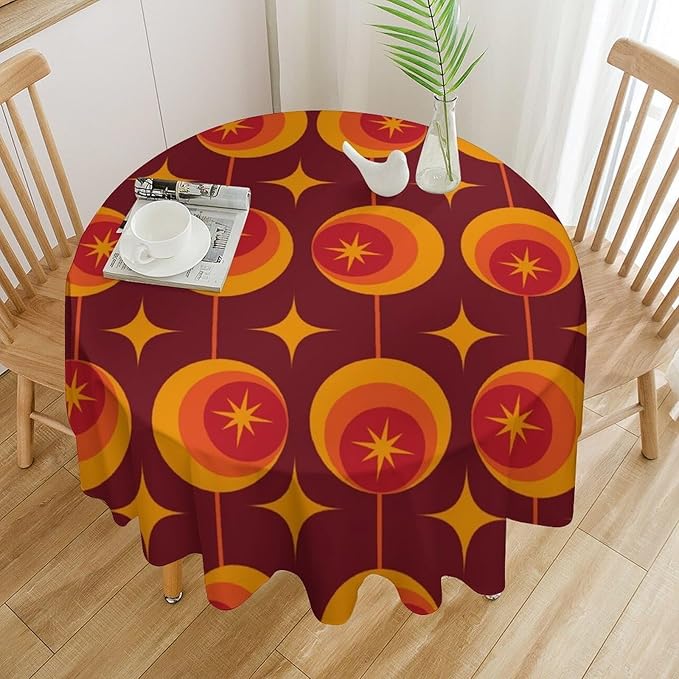 Modern Mid Century Round Tablecloth, Abstract Vintage Geometric Print Tablecloth for Home Party Dining Room Kitchen Decor 36Inch(90cm)