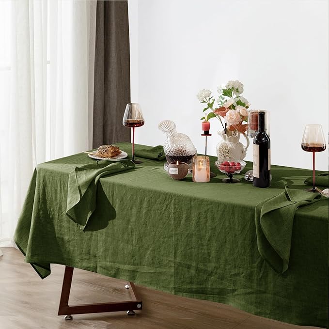 Talasily Linen Tablecloth 100% Pure Linen Table Cloth 60x84 Inches Rectangle Tablecloths Washable Cloths for Kitchen, Dining, Buffet Parties, Holidays, Picnic, Weddings and Restaurants-Green
