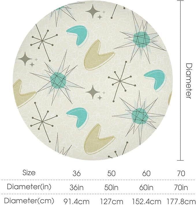 Mid Century Round Tablecloth, Modern Atomic Abstract Geometric Pattern Tablecloth for Home Party Dining Room Kitchen Decorm 50Inch(127cm)