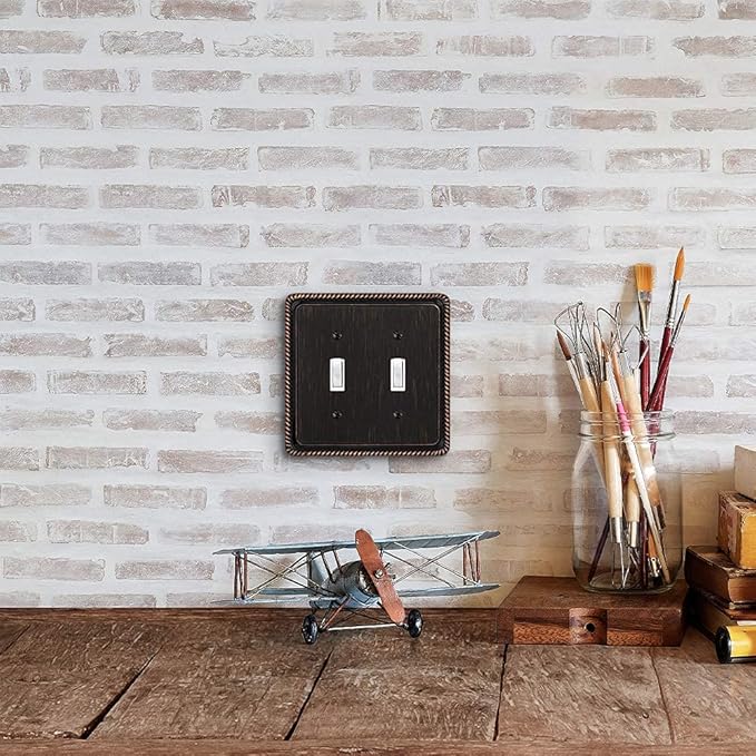 Henne Bery Rope Edge Decorative Wall Plate Switch Plate Outlet Cover (Double Toggle, Aged Bronze)