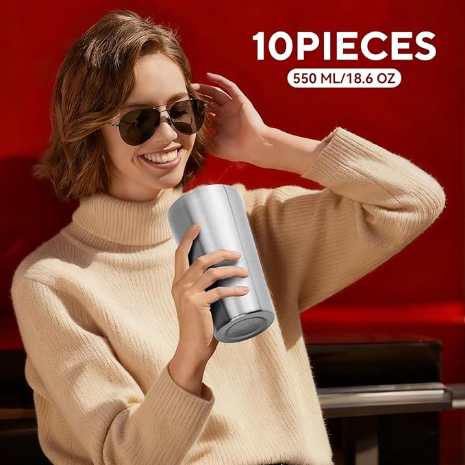 5 Pcs 18.6 oz Small Metal Cup, Double Wall Vacuum Stainless Steel Insulated Cup, Reusable Camping Cups Unbreakable Indoor Outdoor for Party, Home, Office, BBQ, Silver