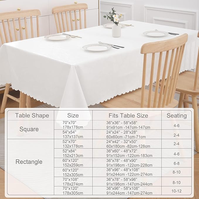 Smiry Rectangle Table Cloth, Waterproof Heavy Duty Vinyl Tablecloths, Wipeable Washable Table Cover for Kitchen and Dining Room (White, 60" X 84")